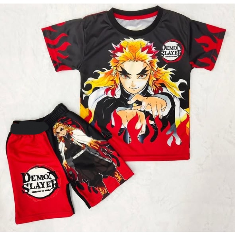 Anime Cosplay Tanjiro - طقم تي شيرت وشورت للأطفال بتصميم