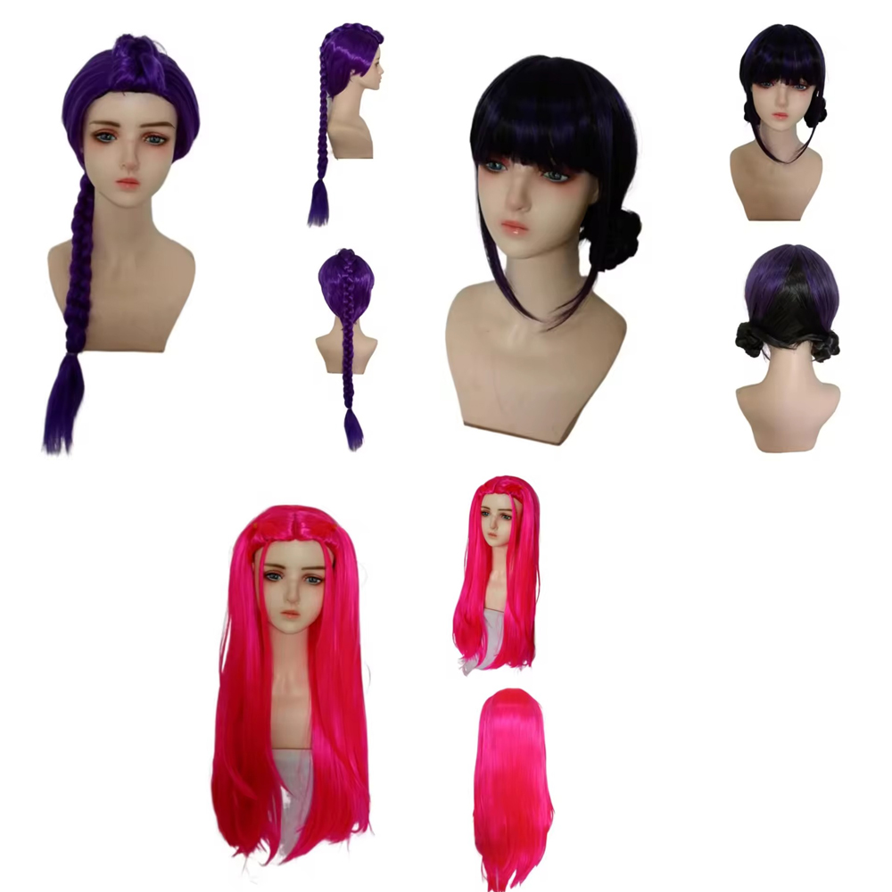 Anime Cosplay Girl With Black Hair - شعر مستعار طويل بنفسجي للتسريح على