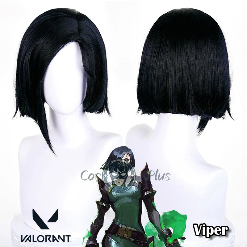 Anime Cosplay Girl With Black Hair - لعبة Valorant فايبر شعر مستعار تأثيري