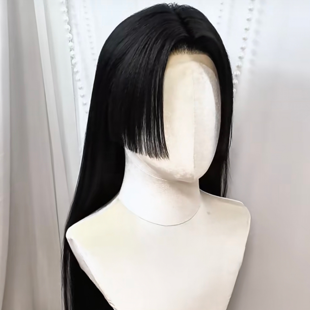 Anime Cosplay Girl With Black Hair - شعر مستعار طويل مستقيم أسود لشخصية