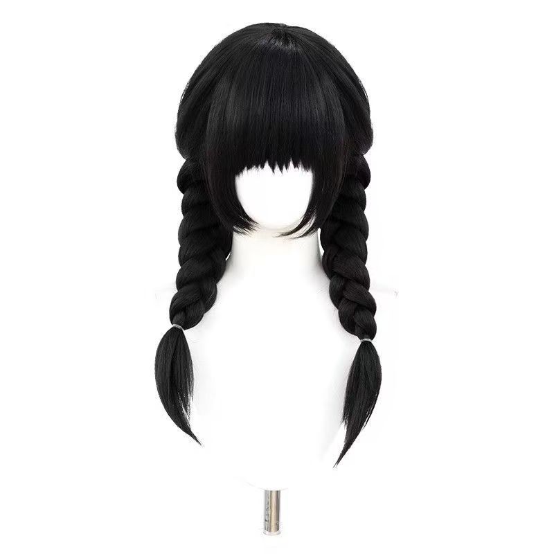شعر مستعار صناعي بضفائر مزدوجة - مراجعة Anime Cosplay Girl With Black Hair وسعره