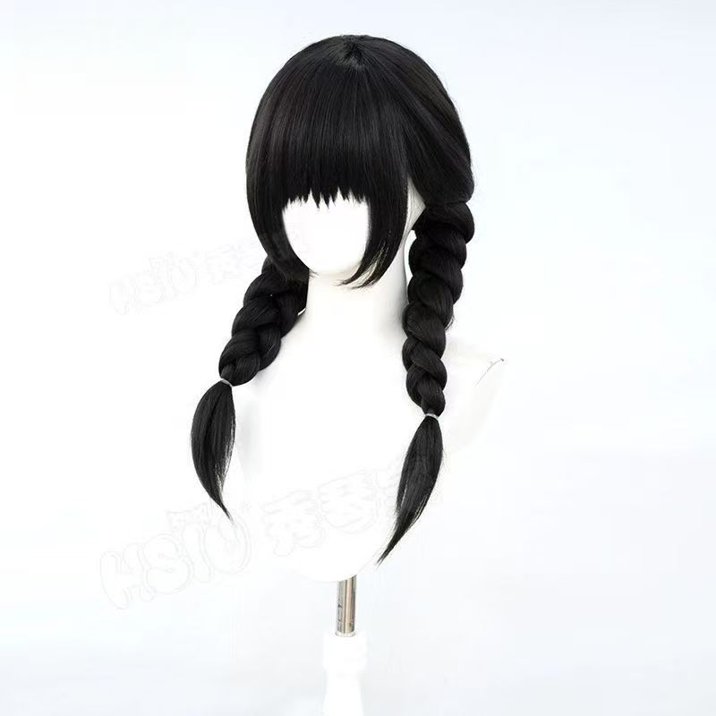 شعر مستعار صناعي بضفائر مزدوجة - مراجعة Anime Cosplay Girl With Black Hair وسعره