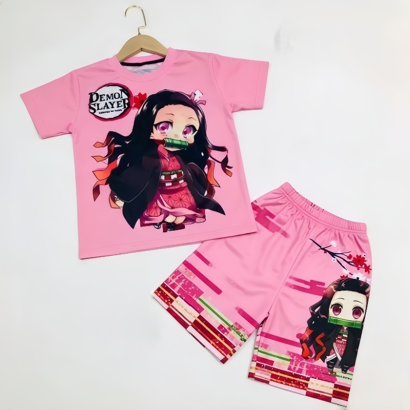 طقم تي شيرت وشورت للأطفال بتصم - مراجعة Anime Cosplay Tanjiro وسعره